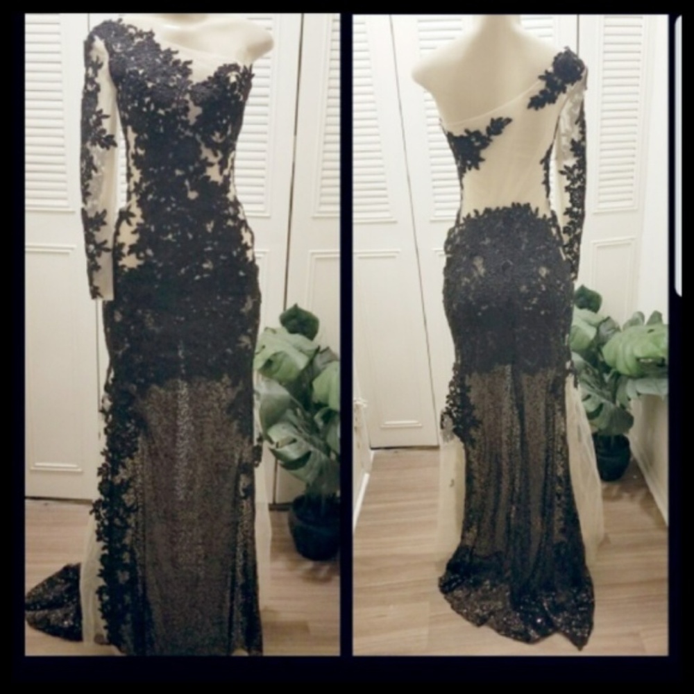 One Sleeve Lace Gown